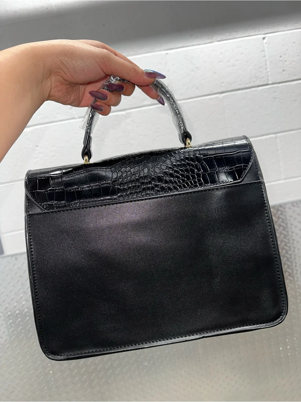 IMAN Convertible Satchel - Black Croc and Floral